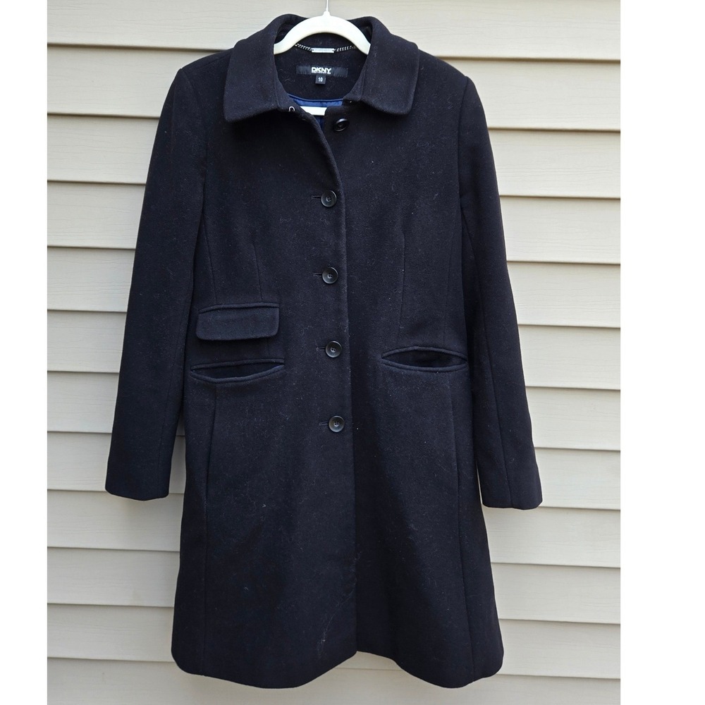 DKNY Black Wool Cashmere Blend Single Breasted Tailored Coat Womens 10